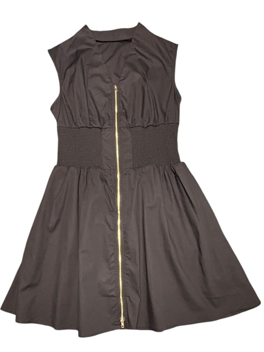 Fisoew Black Sleeveless Casual Zip Front V-Neck Summer Dress Womens Small NWT